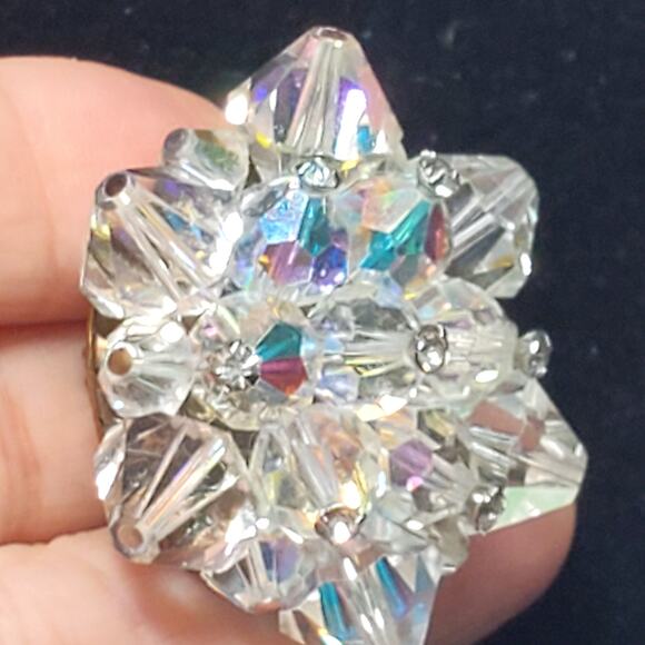 Antique 1930s Aurora Borealis Crystal Cluster Atomic Brooch Vtg Unsigned 1.5" - Picture 5 of 8